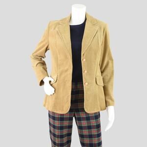 Vintage Corduroy Blazer, 80s Light Brown Jacket, USA Union Tag, Women's Small